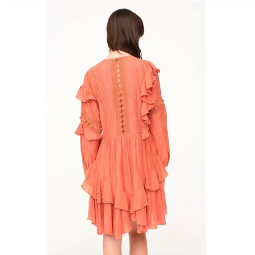 SEA New York $495 Weatherly Pom Crochet Dress in Salmon - Picture 2 of 11